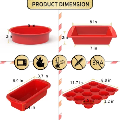 Itopfox 5-Piece Silicone Baking Pans Set - Nonstick Bakeware With Loaf Pan, Muffin Pan, Square & Round Cake Pans - Oven & Dishwasher Safe 4 Itopfox 5-Piece Silicone Baking Pans Set - Nonstick Bakeware With Loaf Pan, Muffin Pan, Square & Round Cake Pans - Oven & Dishwasher Safe - Image 4