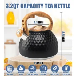 Itopfox Stainless Steel Whistling Tea Kettle With Wood Handle For Stovetop, 3.2 Qt Capacity, Suitable For Gas & Electric Cooktops, Black -Itopfox Shop GUEST 01e247f4 8d55 4d91 874b 4bb3a06745cc
