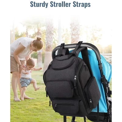 Itopfox Multifunctional Diaper Backpack With Insulated Pockets, Water Resistant Baby Bag For Men & Women, Stroller Straps, Black 2 Itopfox Multifunctional Diaper Backpack With Insulated Pockets, Water Resistant Baby Bag For Men & Women, Stroller Straps, Black - Image 2