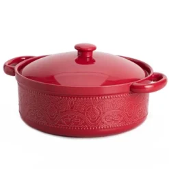 Itopfox Lace Emboss Casserole Dish With Lid, 2 Quart Ceramic Round Serving Dish For Oven To Table, Dinner And Party, Christmas Gifts In Classic Red -Itopfox Shop GUEST 03862691 f4a8 4c6f 836a 2d0e3bec60d2