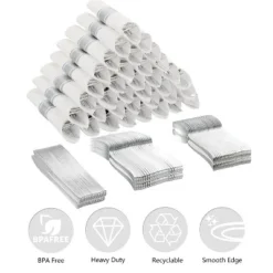 Itopfox 100 Pack Pre Rolled Silver Plastic Silverware Set With Napkins, Disposable Wrapped Heavy Duty Cutlery Set For Wedding Birthday Party -Itopfox Shop GUEST 042997ed c848 4fc8 b21c 7d3cd21bb073