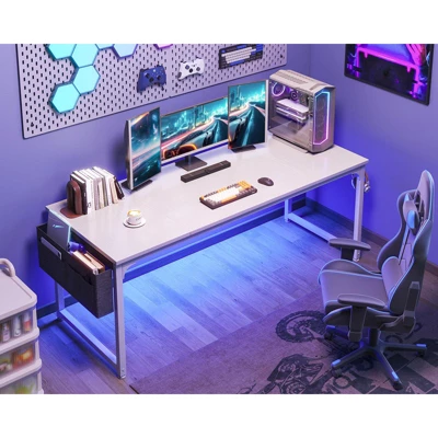 Itopfox Modern Computer Desk With Storage & Headphone Hook, Large Office Gaming Work Table, Splice Board Design, White Finish 7 Itopfox Modern Computer Desk With Storage & Headphone Hook, Large Office Gaming Work Table, Splice Board Design, White Finish - Image 7