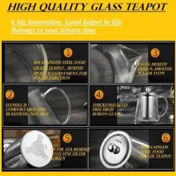 Itopfox Mini Glass Teapot With Removable Stainless Steel Infuser For Blooming & Loose Leaf Tea, Microwave & Stovetop Safe