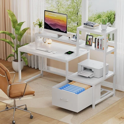 Itopfox Computer Desk With Drawers & Monitor Stand, Home Office Desk With Storage Shelves, Gaming Desk With Power Outlets & LED Lights For Study 7 Itopfox Computer Desk With Drawers & Monitor Stand, Home Office Desk With Storage Shelves, Gaming Desk With Power Outlets & LED Lights For Study - Image 7