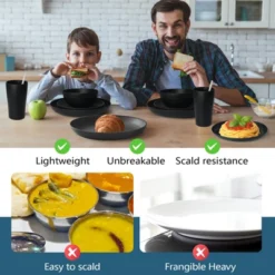 Itopfox 80-Piece Kitchen Plastic Wheat Straw Dinnerware Set, Includes Plates, Cups & Flatware, Dishwasher Safe, Unbreakable For Outdoor Use, Black -Itopfox Shop GUEST 06edd4c2 ab78 4cfb b087 fdd91ef6a62e