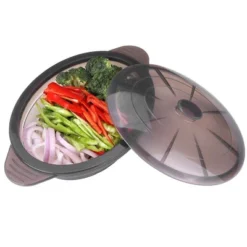 Itopfox Microwave Steamer Cooker Collapsible Bowl With Handle Lid For Vegetables Fish Meal Prep Food Silicone Steamer Cookware Dishwasher Safe, Black -Itopfox Shop GUEST 0766bcd2 39c8 4890 847f e5553de51e3a