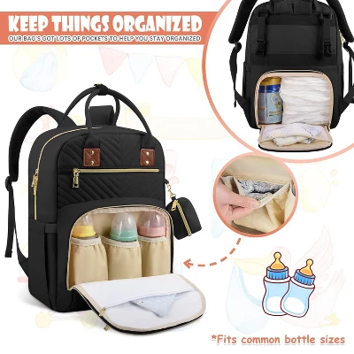 Itopfox Large Capacity Diaper Backpack For Travel With Changing Pad, Stroller Straps & Pacifier Case, Black 6 Itopfox Large Capacity Diaper Backpack For Travel With Changing Pad, Stroller Straps & Pacifier Case, Black - Image 6