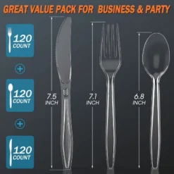 Itopfox 360 Count Plastic Silverware Set, Heavy Duty Disposable Cutlery, Heat Resistant & BPA Free Forks Spoons Knives, Premium Clear Utensils