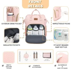 Itopfox Pink Diaper Backpack For Baby Girls - Baby Shower Gifts, Quilted With Changing Pad, Pacifier Case, Insulated Pockets 35L Large Capacity -Itopfox Shop GUEST 0a3a9b31 f465 4ef8 952a 848a945dcf6a