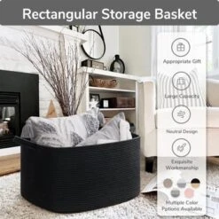 Itopfox Large Woven Storage Basket For Blankets, Toys, And Clothes, Rectangle Rope Laundry Hamper For Nursery, Bedroom, Black -Itopfox Shop GUEST 0b6c3b7c aaf7 4591 88b5 b8056aa4c1c9
