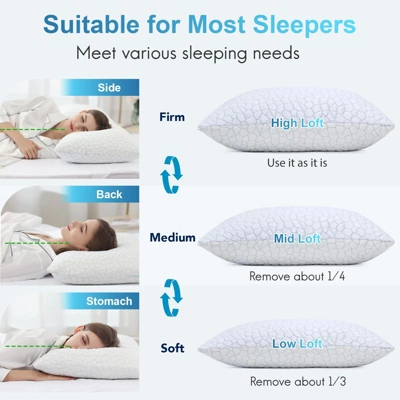 Itopfox Cooling Pillows For Sleeping 2 Pack, Shredded Memory Foam Bed Pillows, Cool Gel Pillow For Hot Sleepers Adjustable Firm Pillow For Side, Back 4 Itopfox Cooling Pillows For Sleeping 2 Pack, Shredded Memory Foam Bed Pillows, Cool Gel Pillow For Hot Sleepers Adjustable Firm Pillow For Side, Back - Image 4