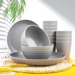 Itopfox 48-Piece Grey Wheat Straw Dinnerware Set Unbreakable Plates, Bowls, And Cups For 12, Dishwasher Safe, Perfect For Camping, BBQs & Gatherings -Itopfox Shop GUEST 0ec569b3 0ed9 480b 8655 14cf52baf601