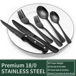 Itopfox 24-Piece Black Silverware Set With Steak Knives, Flatware Set For 4, Food-Grade Stainless Steel Tableware Cutlery Set Mirror Finished Utensil -Itopfox Shop GUEST 115b8e2b d81d 450b a04a aff94a709f0e