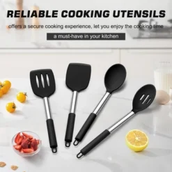 Itopfox 4-Piece Silicone Cooking Utensil Set With Stainless Steel Handles Heat-Resistant & Non-Scratch For Frying, Mixing, Draining - Dishwasher Safe -Itopfox Shop GUEST 1161a988 530e 4bf6 bd25 573459b0df53