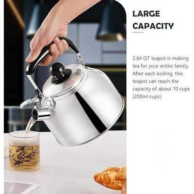 Itopfox Stainless Steel Whistling Tea Kettle For Stovetop, 2.64 QT With Cool Grip Handle, Fast Boiling For Tea, Coffee, Milk, Durable & Safe 5 Itopfox Stainless Steel Whistling Tea Kettle For Stovetop, 2.64 QT With Cool Grip Handle, Fast Boiling For Tea, Coffee, Milk, Durable & Safe - Image 5