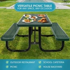 Itopfox Outdoor Steel Picnic Table With Umbrella Hole, Heavy-Duty Weatherproof Dining Table For Patio, Backyard, Garden, Rustproof Finish, Green -Itopfox Shop GUEST 11e33112 b655 4111 976a e66f2a67a957