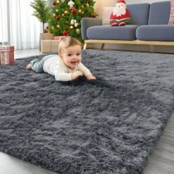Itopfox Soft Fluffy Shaggy Area Rug For Living Room, Bedroom, Kids, Girls, Boys, Dorms, Nursery Rooms, Home Decor Aesthetic, Machine Washable, Grey -Itopfox Shop GUEST 13db81ee 03c9 4310 a1ba 214886a099d8