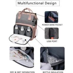 Itopfox Pink Diaper Backpack With Changing Station, Large Capacity Baby Bag For Travel, Includes Insulated Pockets & USB Port -Itopfox Shop GUEST 1782b48c 6dec 46f9 be37 95ea23e84f5e