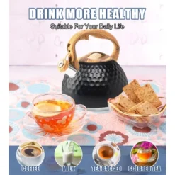 Itopfox Stainless Steel Whistling Tea Kettle With Wood Handle For Stovetop, 3.2 Qt Capacity, Suitable For Gas & Electric Cooktops, Black -Itopfox Shop GUEST 189414e3 2c4f 477b 8eec a13084028796