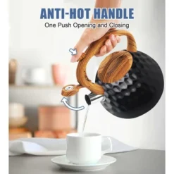 Itopfox Stainless Steel Whistling Tea Kettle With Wood Handle For Stovetop, 3.2 Qt Capacity, Suitable For Gas & Electric Cooktops, Black -Itopfox Shop GUEST 1a7d8848 02a3 4c4d abc3 d690def7931c