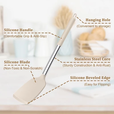 Itopfox 5-Piece Silicone Kitchen Utensil Set With Stainless Steel Handles For Nonstick Cookware, Heat-Resistant & Easy To Clean, Khaki 2 Itopfox 5-Piece Silicone Kitchen Utensil Set With Stainless Steel Handles For Nonstick Cookware, Heat-Resistant & Easy To Clean, Khaki - Image 2