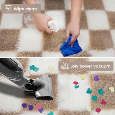 Itopfox Super Soft Fluffy Checkered Shaggy Area Rug, Beige And White Fuzzy Carpet For Living Room Bedroom Kids Room Nursery Dorm Home Decor 2 Itopfox Super Soft Fluffy Checkered Shaggy Area Rug, Beige And White Fuzzy Carpet For Living Room Bedroom Kids Room Nursery Dorm Home Decor - Image 2