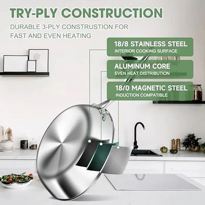 Itopfox 3 Ply Stainless Steel 11-Piece Cookware Set With Lids, Pots And Pans, Non-Toxic, Induction, Oven, Dishwasher Safe, Professional Chef Quality 7 Itopfox 3 Ply Stainless Steel 11-Piece Cookware Set With Lids, Pots And Pans, Non-Toxic, Induction, Oven, Dishwasher Safe, Professional Chef Quality - Image 7