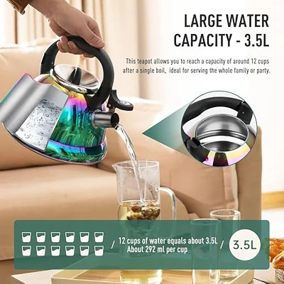 Itopfox Stainless Steel Whistling Tea Kettle With Cool Folding Handle, Rainbow Mirror Finish, Induction Compatible, Large Capacity For Boiling Water 5 Itopfox Stainless Steel Whistling Tea Kettle With Cool Folding Handle, Rainbow Mirror Finish, Induction Compatible, Large Capacity For Boiling Water - Image 5