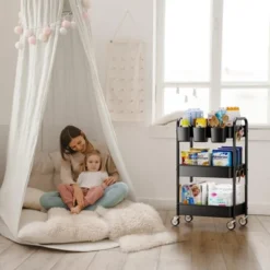 Itopfox 3-Tier Metal Rolling Cart With Wheels, Hanging Cups & Hooks, Heavy Duty Mesh Storage Organizer For Kitchen, Office, Craft -Itopfox Shop GUEST 1d9377eb 94b5 45e6 b960 b714ecd5f119