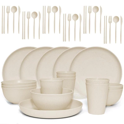 Itopfox Wheat Straw Dinnerware Sets - 42 Piece Unbreakable Plates, Bowls, Cups & Utensils For 6, Lightweight & Durable, Dishwasher & Microwave Safe 7 Itopfox Wheat Straw Dinnerware Sets - 42 Piece Unbreakable Plates, Bowls, Cups & Utensils For 6, Lightweight & Durable, Dishwasher & Microwave Safe - Image 7
