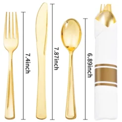 Itopfox 100-Pack Gold Plastic Cutlery Set With Napkins - Disposable Gold Utensils For Weddings, Parties, Thanksgiving - Includes Forks, Knives Spoons -Itopfox Shop GUEST 20c69749 5322 4744 9a72 be123a0c8c93