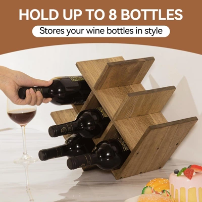 Itopfox 8-Bottle Countertop Wine Rack, Wooden 3-Tier Wine Bottle Holder For Bar Table, Wine Cabinet, Free Standing Display And Storage Shelves Brown 6 Itopfox 8-Bottle Countertop Wine Rack, Wooden 3-Tier Wine Bottle Holder For Bar Table, Wine Cabinet, Free Standing Display And Storage Shelves Brown - Image 6