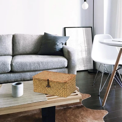 Itopfox Set Of 2 Wicker Baskets With Lids, Seagrass Woven Storage Bins For Home Organization, Decorative Storage Baskets For Any Room 6 Itopfox Set Of 2 Wicker Baskets With Lids, Seagrass Woven Storage Bins For Home Organization, Decorative Storage Baskets For Any Room - Image 6