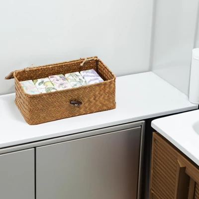 Itopfox Set Of 2 Wicker Baskets With Lids, Seagrass Woven Storage Bins For Home Organization, Decorative Storage Baskets For Any Room 3 Itopfox Set Of 2 Wicker Baskets With Lids, Seagrass Woven Storage Bins For Home Organization, Decorative Storage Baskets For Any Room - Image 3