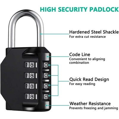 Itopfox Resettable 4-Digit Combination Padlock, Waterproof Heavy Duty Lock For Gym, School, Fence Gate, Toolbox, Employee Locker – 2 Pack 3 Itopfox Resettable 4-Digit Combination Padlock, Waterproof Heavy Duty Lock For Gym, School, Fence Gate, Toolbox, Employee Locker – 2 Pack - Image 3