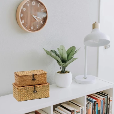 Itopfox Set Of 2 Wicker Baskets With Lids, Seagrass Woven Storage Bins For Home Organization, Decorative Storage Baskets For Any Room 4 Itopfox Set Of 2 Wicker Baskets With Lids, Seagrass Woven Storage Bins For Home Organization, Decorative Storage Baskets For Any Room - Image 4