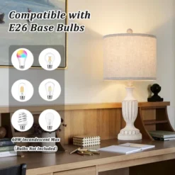 Itopfox Farmhouse Table Lamps Set Of 2, White Rustic Vintage For Living Room Bedroom, Antique Bedside Desk Lamps With Linen Shade, Traditional Resin -Itopfox Shop GUEST 238c5bf2 8435 4fea 854f 289564255ca4