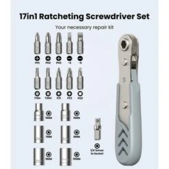 Itopfox 17-in-1 Right Angle Ratcheting Screwdriver Set With Bearing Steel Bits, 36-Tooth Mini Ratchet Wrench, Magnetic Offset ScrewdriveR