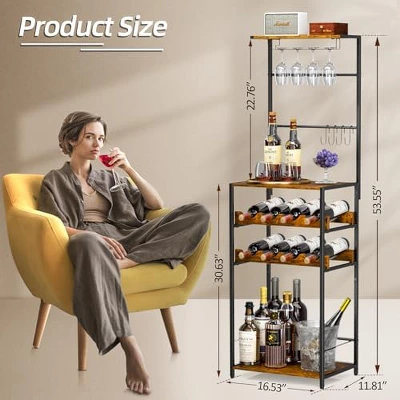 Itopfox 5-Tier Freestanding Wine Rack With Glasses Holder And 4 S Hooks, Corner Mini Bar Cabinet For Small Spaces, Holds 8 Bottles 1 Itopfox 5-Tier Freestanding Wine Rack With Glasses Holder And 4 S Hooks, Corner Mini Bar Cabinet For Small Spaces, Holds 8 Bottles