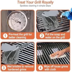 Itopfox Grill Brush With Scraper, BBQ Grill Brush With Handle, Stainless Steel Grill Grate Cleaner, Safe Grill Accessories For Grill/Smoker/Gas, Etc.