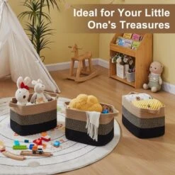 Itopfox Woven Storage Basket Set Of 3, Decorative Organizer Bins For Shelves, Closet, Toys, Books, Nursery - Black & Brown -Itopfox Shop GUEST 29304bdb 9a2f 4247 8255 3b155d17c1db