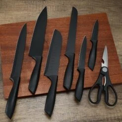 Itopfox 8-Piece Kitchen Knife Set With Block, Sharp Anti-Rust Stainless Steel Knives For Chef Santoku Bread Utility, Paring, Shears, Ergonomic Handle