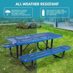 Itopfox 6 Ft. Outdoor Steel Picnic Table With Umbrella Hole, Heavy-Duty Weatherproof Dining Table For Patio, Backyard, Rust-Resistant Blue Finish -Itopfox Shop GUEST 2a93df48 a4c4 423a 8208 5c14f598a2a1