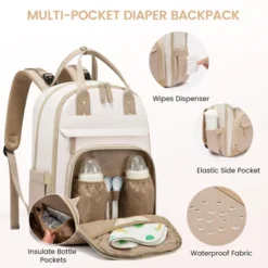 Itopfox Large Capacity Diaper Backpack With Changing Pad, Insulated Pockets, Stroller Buckles, Waterproof, Laptop Compartment, Beige-Khaki -Itopfox Shop GUEST 2bdd88b8 3584 4ca5 ab88 21a7046bde30