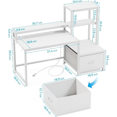 Itopfox Computer Desk With Drawers & Monitor Stand, Home Office Desk With Storage Shelves, Gaming Desk With Power Outlets & LED Lights For Study 2 Itopfox Computer Desk With Drawers & Monitor Stand, Home Office Desk With Storage Shelves, Gaming Desk With Power Outlets & LED Lights For Study - Image 2