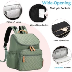 Itopfox Large Capacity Water-Resistant Diaper Backpack With Insulated Pockets, Stroller Buckle, Anti-Theft Design, Green Nylon -Itopfox Shop GUEST 30c3604b f66a 473d b236 32c899299183
