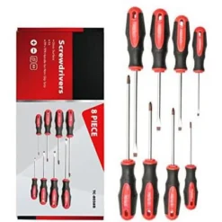 Itopfox 8-Piece Magnetic Screwdriver Set With Red Tip, 4 Phillips & 4 Slotted Tips, Professional Cushion Grip For High Torque