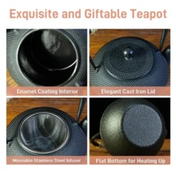 Itopfox Small Cast Iron Teapot With Stainless Steel Infuser For Loose Leaf Tea & Coffee, Stovetop Safe, Enamel Interior, Japanese Style, Black -Itopfox Shop GUEST 31271727 eaff 4d8e 8e54 3cd0d8b67e46