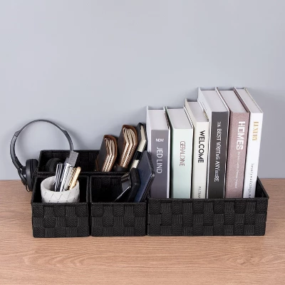 Itopfox Woven Storage Baskets For Organizing, Small Black Cube Bin Container Tote Organizer Divider For Drawer, Closet, Shelf, Dresser, Set Of 4 3 Itopfox Woven Storage Baskets For Organizing, Small Black Cube Bin Container Tote Organizer Divider For Drawer, Closet, Shelf, Dresser, Set Of 4 - Image 3