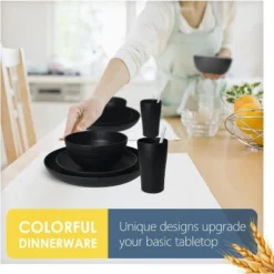 Itopfox 80-Piece Kitchen Plastic Wheat Straw Dinnerware Set, Includes Plates, Cups & Flatware, Dishwasher Safe, Unbreakable For Outdoor Use, Black -Itopfox Shop GUEST 337aaa58 5ca1 4cb6 b27e ca4414500416